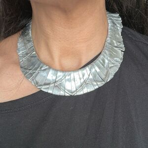 LES BERNARD Necklace Egyptian Revival Collar Choker Silver Tone VTG Unsigned